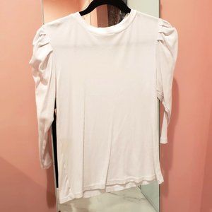 ribbed puff sleeve white tee